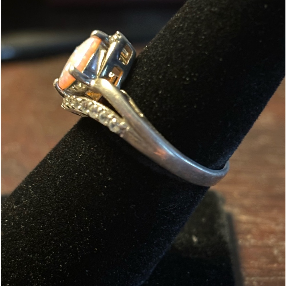 EUC Pink opal with white sapphire sterling silver ring size 8 - Picture 3 of 6